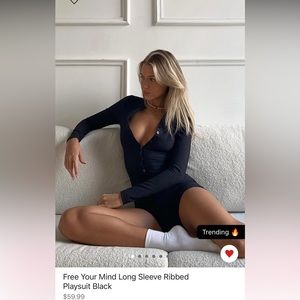 white fox black ribbed playsuit